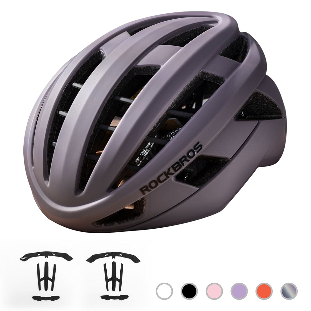 ROCKBROS Fahrradhelm Integrierter Rennradhelm Stoßfest Verstellbar Unisex M/L-Haze-Lila-matt