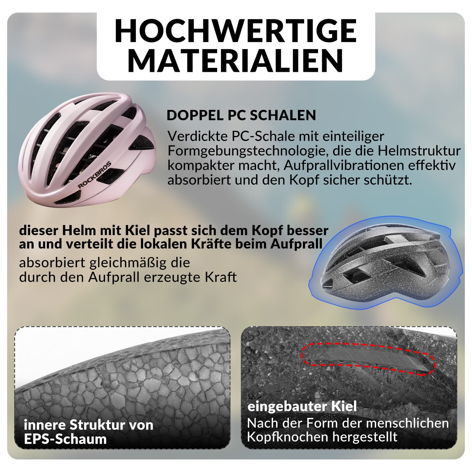 ROCKBROS Fahrradhelm Integrierter Rennradhelm Stoßfest Verstellbar Unisex M/L-Rosa-matt