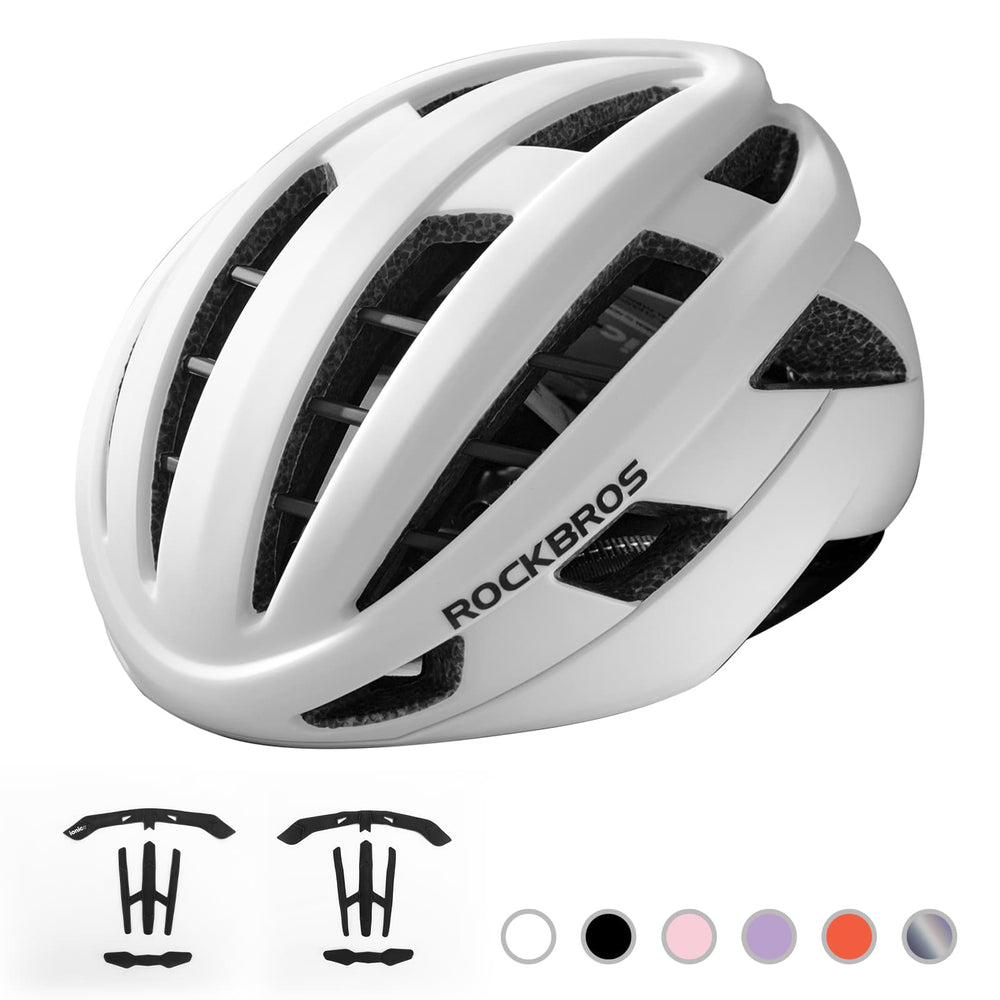 ROCKBROS Fahrradhelm Integrierter Rennradhelm Stoßfest Verstellbar Unisex M/L-Weiß-matt