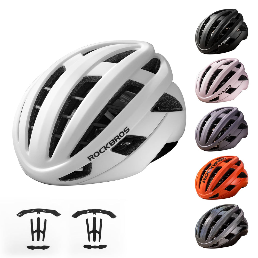 ROCKBROS Fahrradhelm Integrierter Rennradhelm Stoßfest Verstellbar Unisex M/L-Weiß-matt
