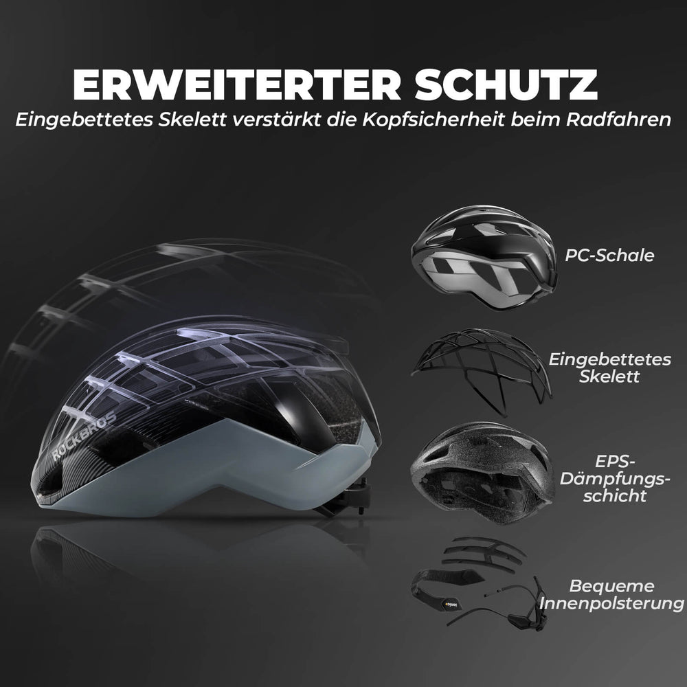 ROCKBROS Fahrradhelm Integrierter Rennradhelm Stoßfest Verstellbar für Anfänger M/L