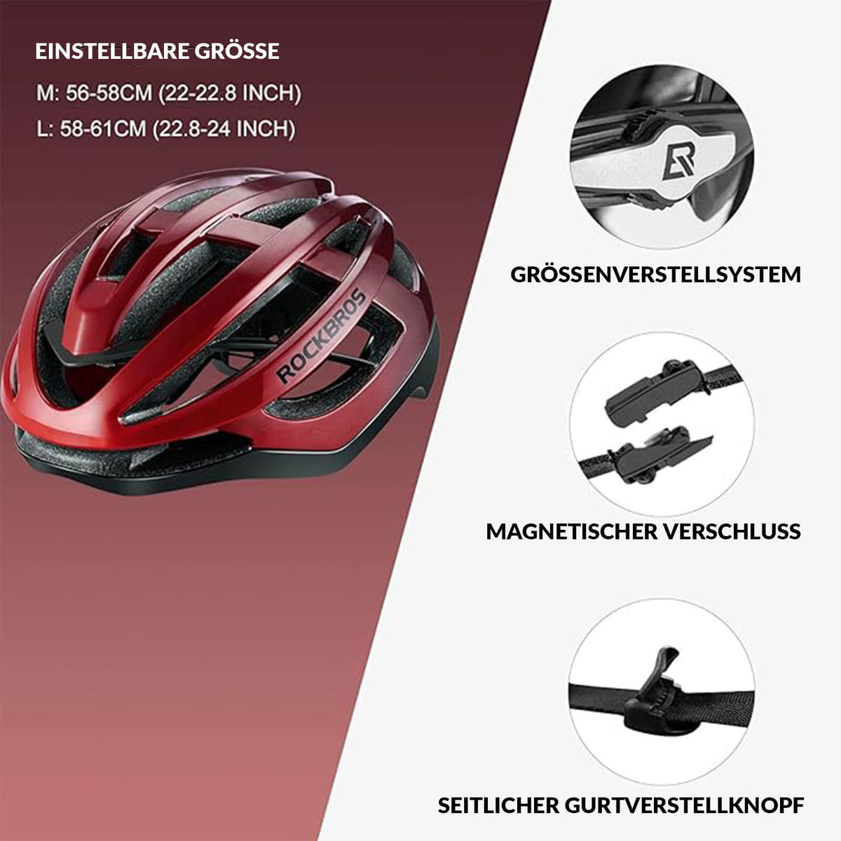 ROCKBROS Fietshelm Sport Mountainbike Beschermingshelm Lichte helm voor dames en heren Ademend M 54-58cm/ L 58-62cm