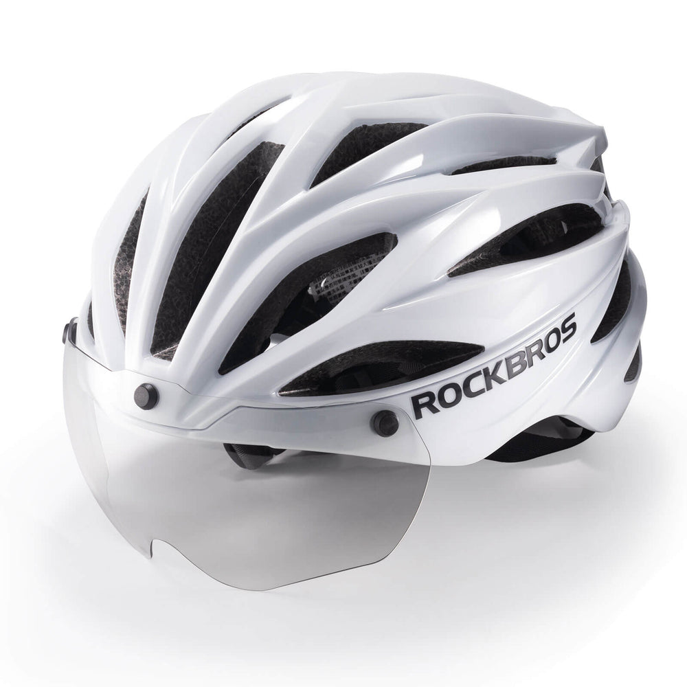 ROCKBROS Fahrradhelm Magnetischer Abnehmbarer MTB Helm mit Visier-Weiß glänzend - phototrope Gläser