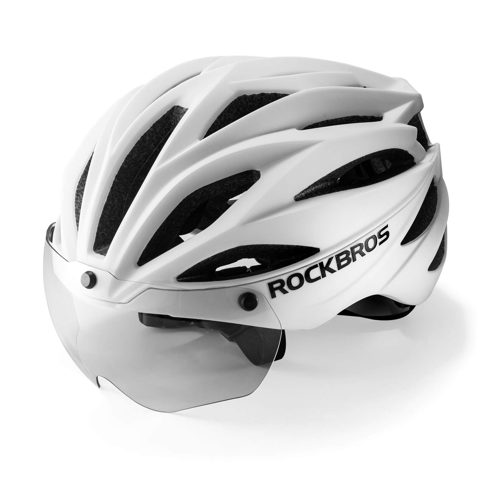 ROCKBROS Fahrradhelm Magnetischer Abnehmbarer MTB Helm mit Visier-Weiß matt - phototrope Gläser