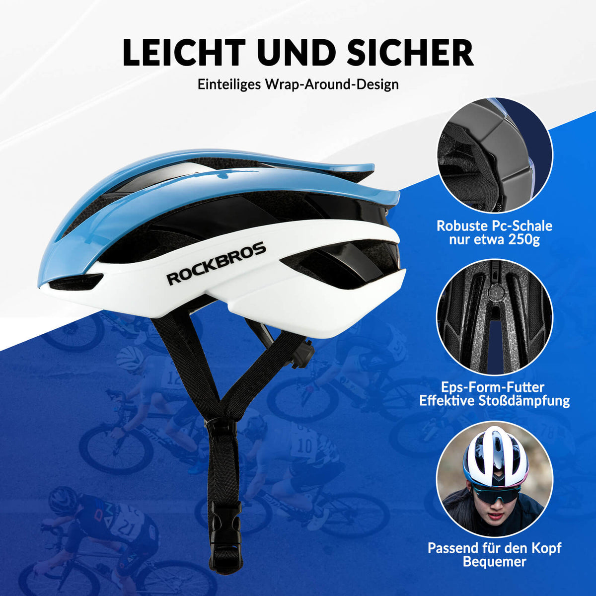 ROCKBROS Fahrradhelm Rennradhelm Verstellbarer Belftung Damen/Herren   ROCKBROS-DE