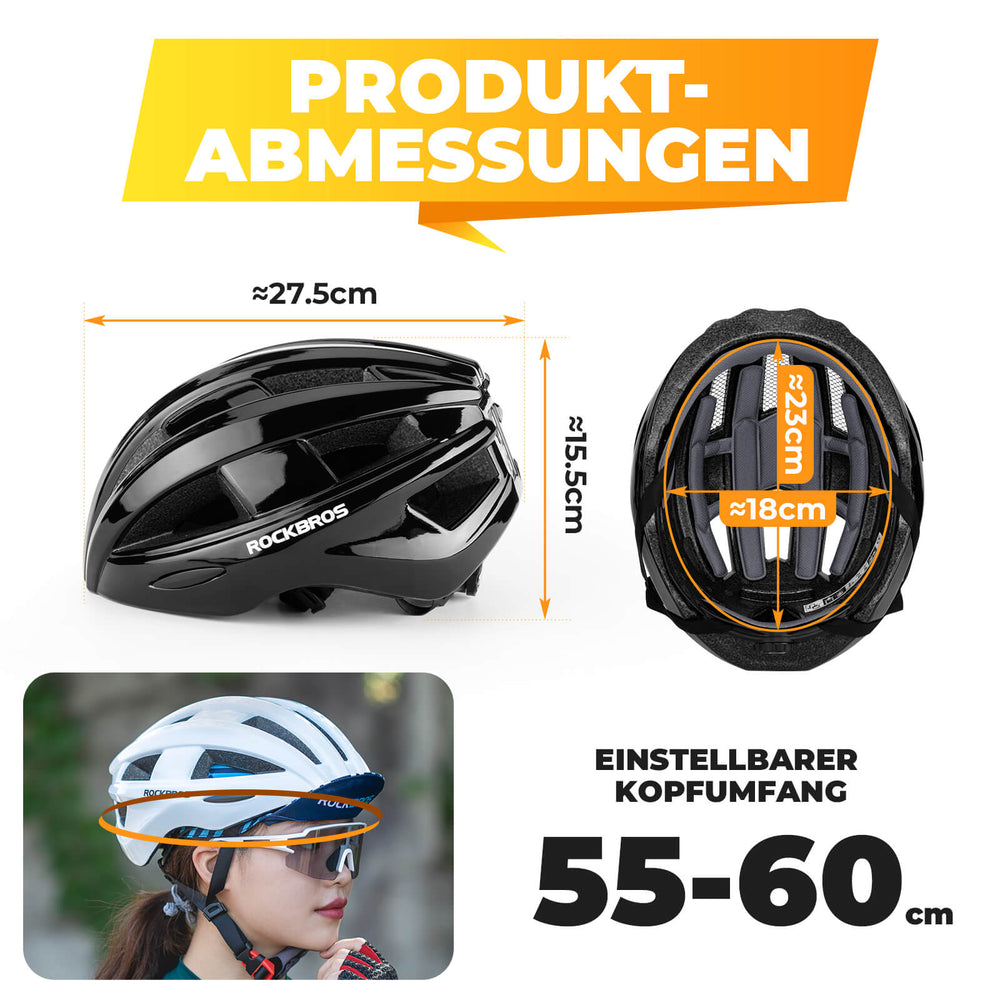 ROCKBROS Fahrradhelm mit Rücklicht Atmungsaktiv Rennradhelm 55-60cm Unsiex