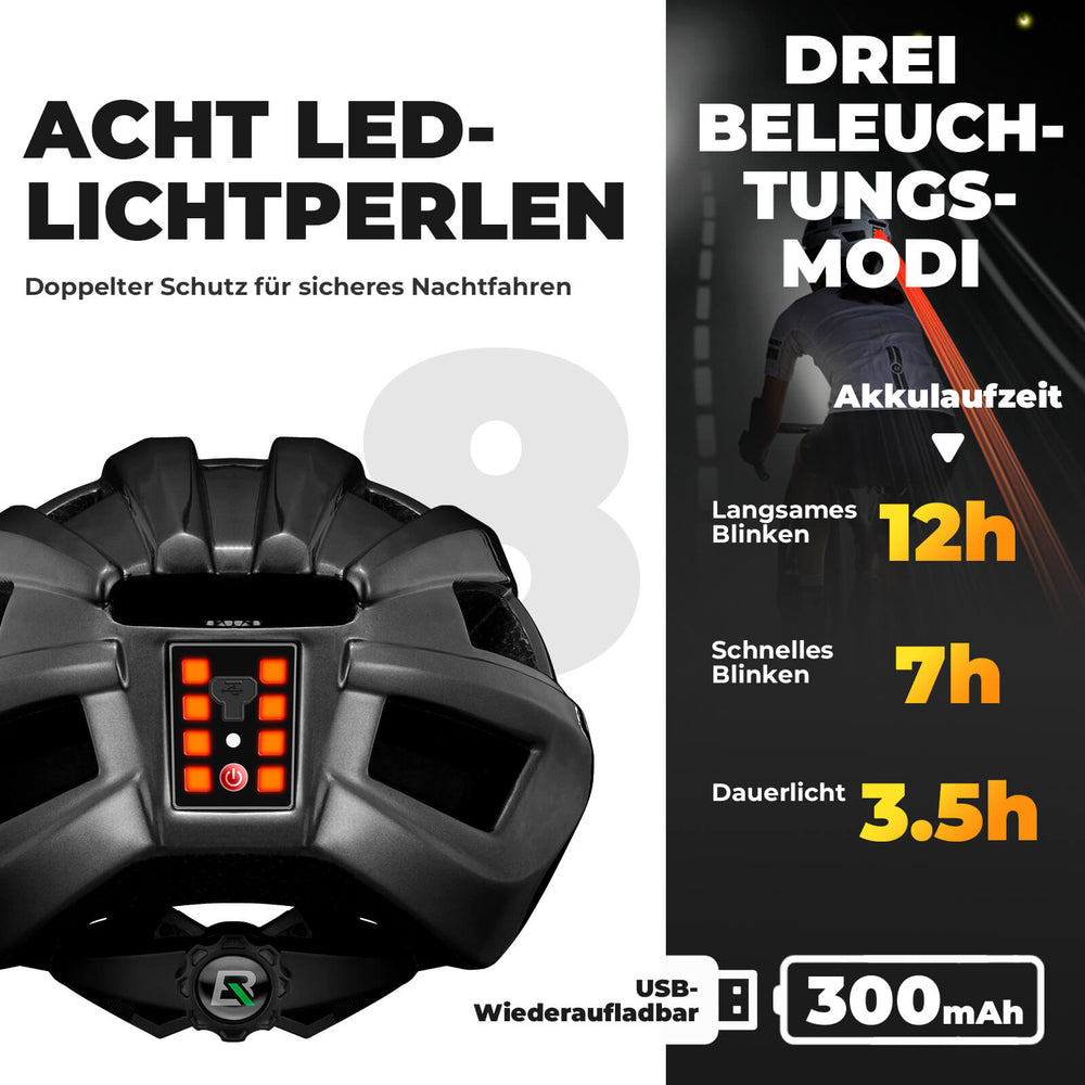 ROCKBROS Fahrradhelm mit Rücklicht Atmungsaktiv Rennradhelm 55-60cm Unsiex