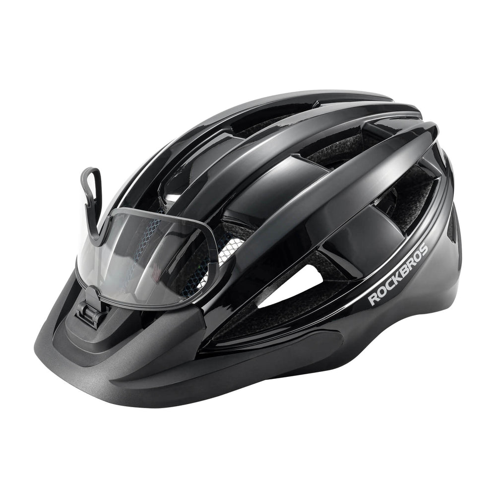 ROCKBROS Fahrradhelm mit Visier Rücklicht Atmungsaktiv Rennradhelm 55-61cm Unsiex-Schwarz