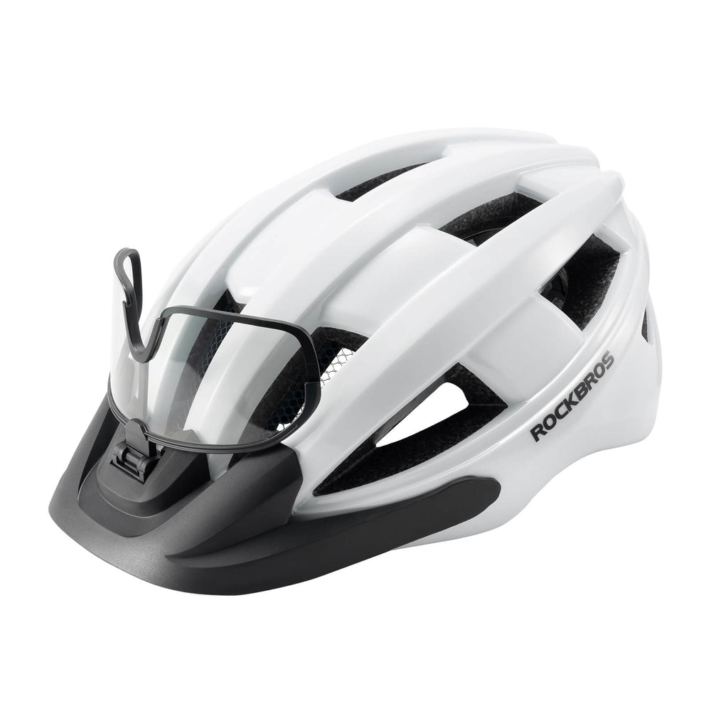 ROCKBROS Fahrradhelm mit Visier Rücklicht Atmungsaktiv Rennradhelm 55-61cm Unsiex-Weiß