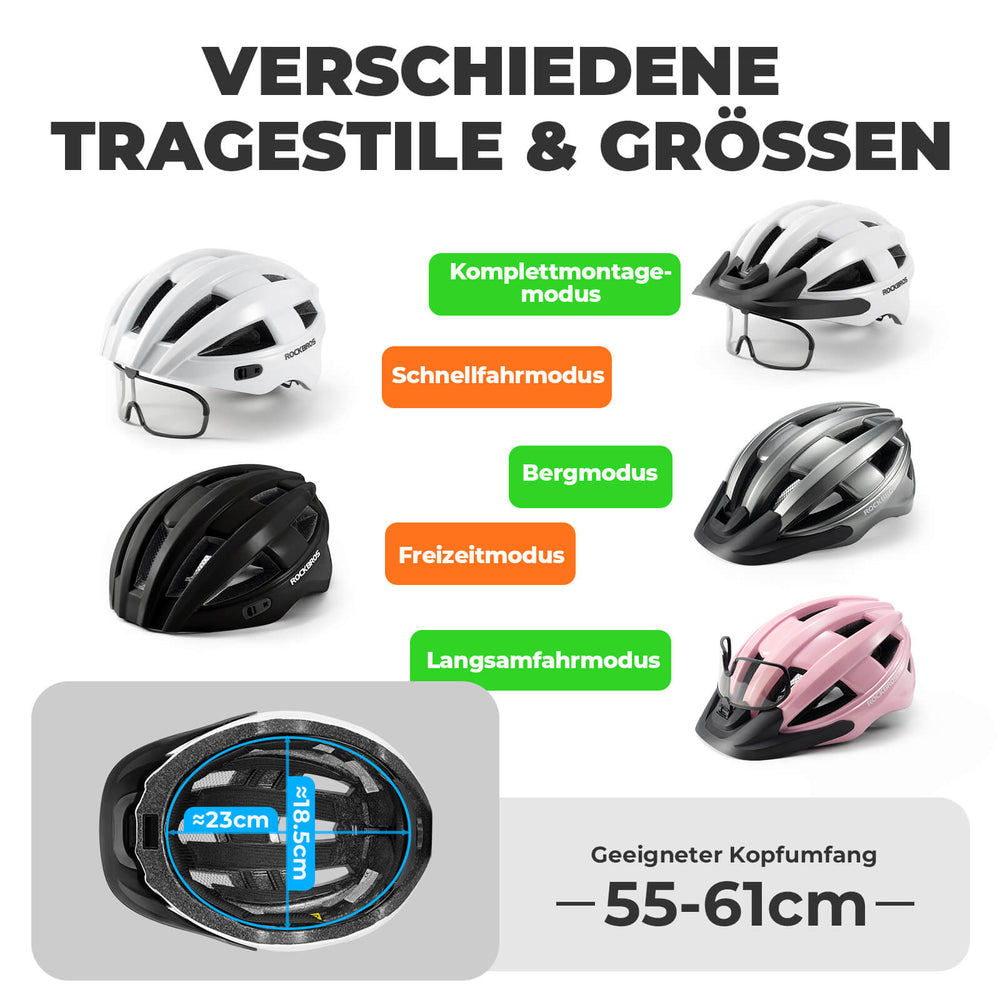 ROCKBROS Fahrradhelm mit Visier Rücklicht Atmungsaktiv Rennradhelm 55-61cm Unsiex