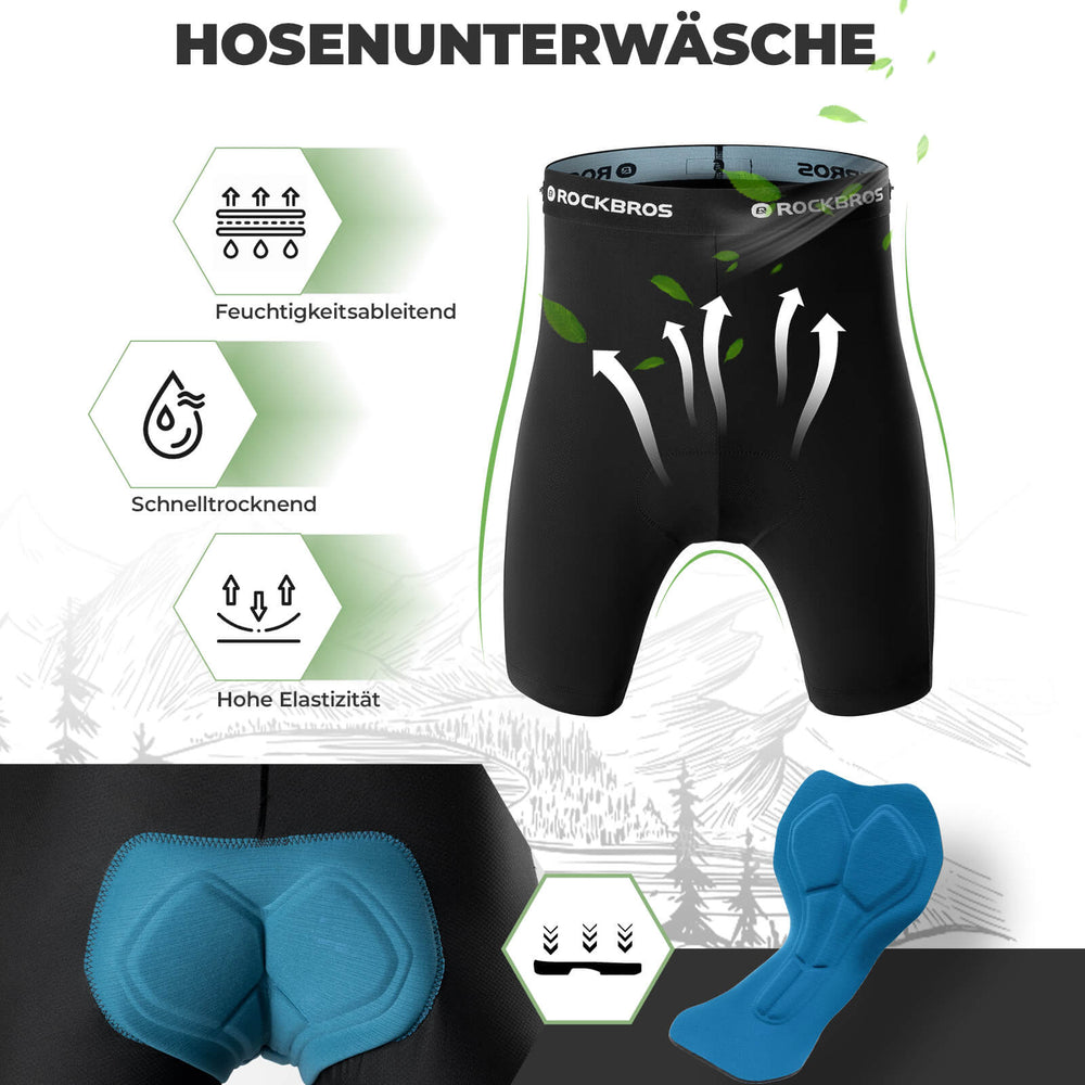 ROCKBROS Fahrradhose Herren Gepolsterte Radhose Atmungsaktiv Abnehmbar