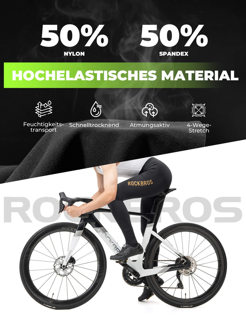 ROCKBROS Fahrradhose Lang Gepolstert Nahtlos Schnelltrocknend Herren