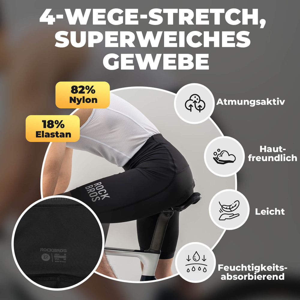 ROCKBROS Fahrradhose mit Sitzpolster Radlerhose Atmungsaktiv Leicht MTB Renrrad