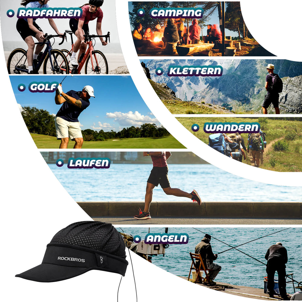 ROCKBROS Fahrradkappe Atmungsaktive Mütze UV-Schutz Sommer Unisex für Outdoor Sports Radfahren Laufen-Schwarz