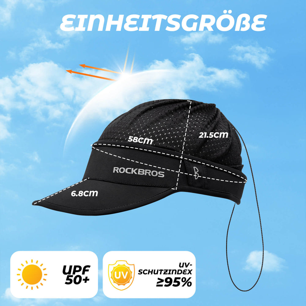 ROCKBROS Fahrradkappe Atmungsaktive Mütze UV-Schutz Sommer Unisex für Outdoor Sports Radfahren Laufen-Schwarz