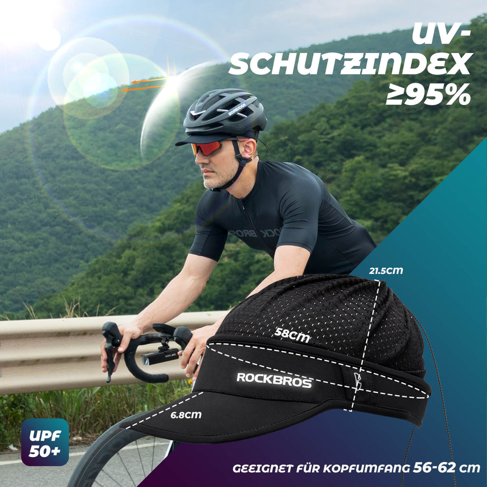 ROCKBROS Fahrradkappe Atmungsaktive Mütze UV-Schutz Sommer Unisex für Outdoor Sports Radfahren Laufen-Schwarz