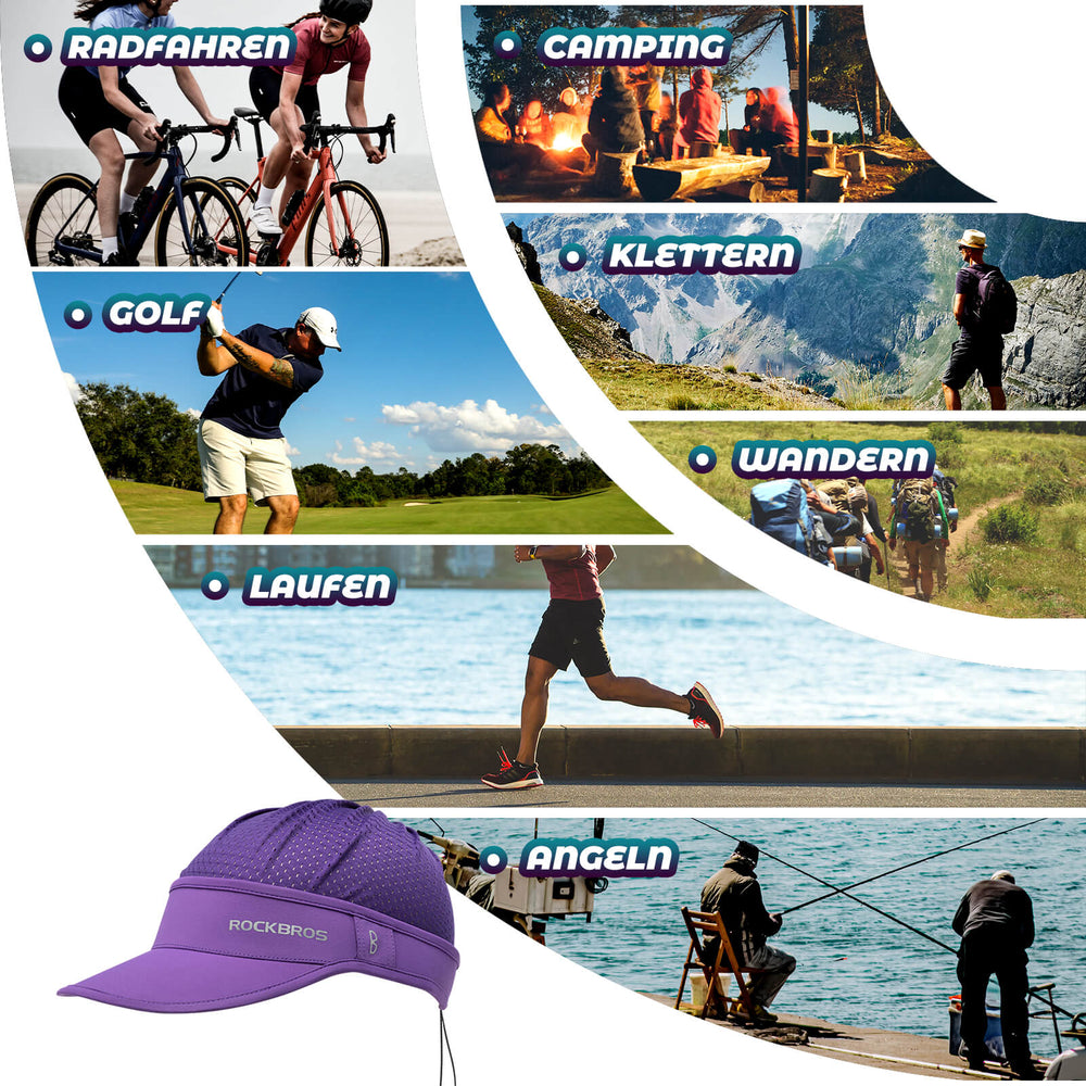 ROCKBROS Fahrradkappe Atmungsaktive Mütze UV-Schutz Sommer Unisex für Outdoor Sports Radfahren Laufen-Violett
