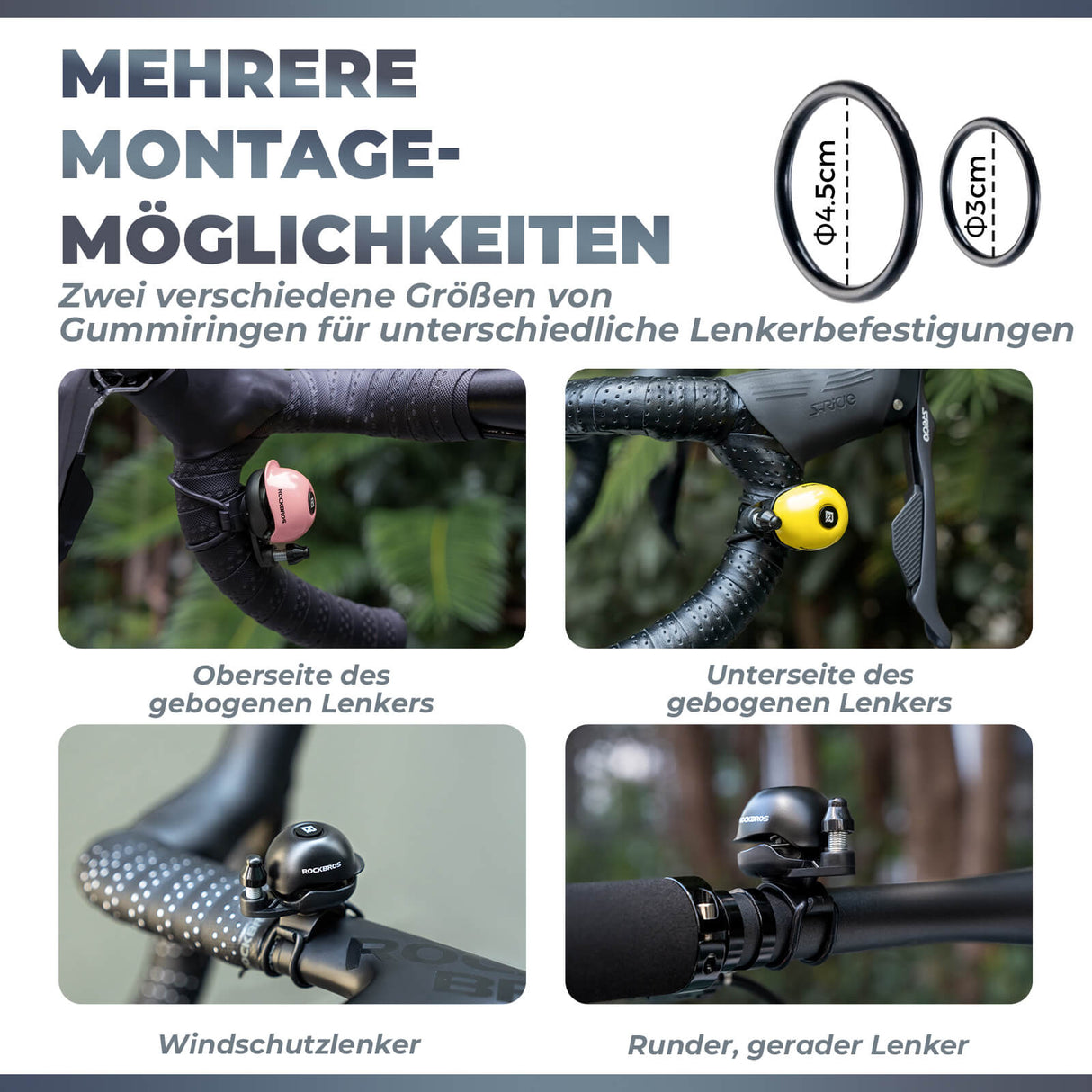 ROCKBROS Fahrradklingel 360-Grad-Drehung für 22-34mm Lenker Mini Klingel