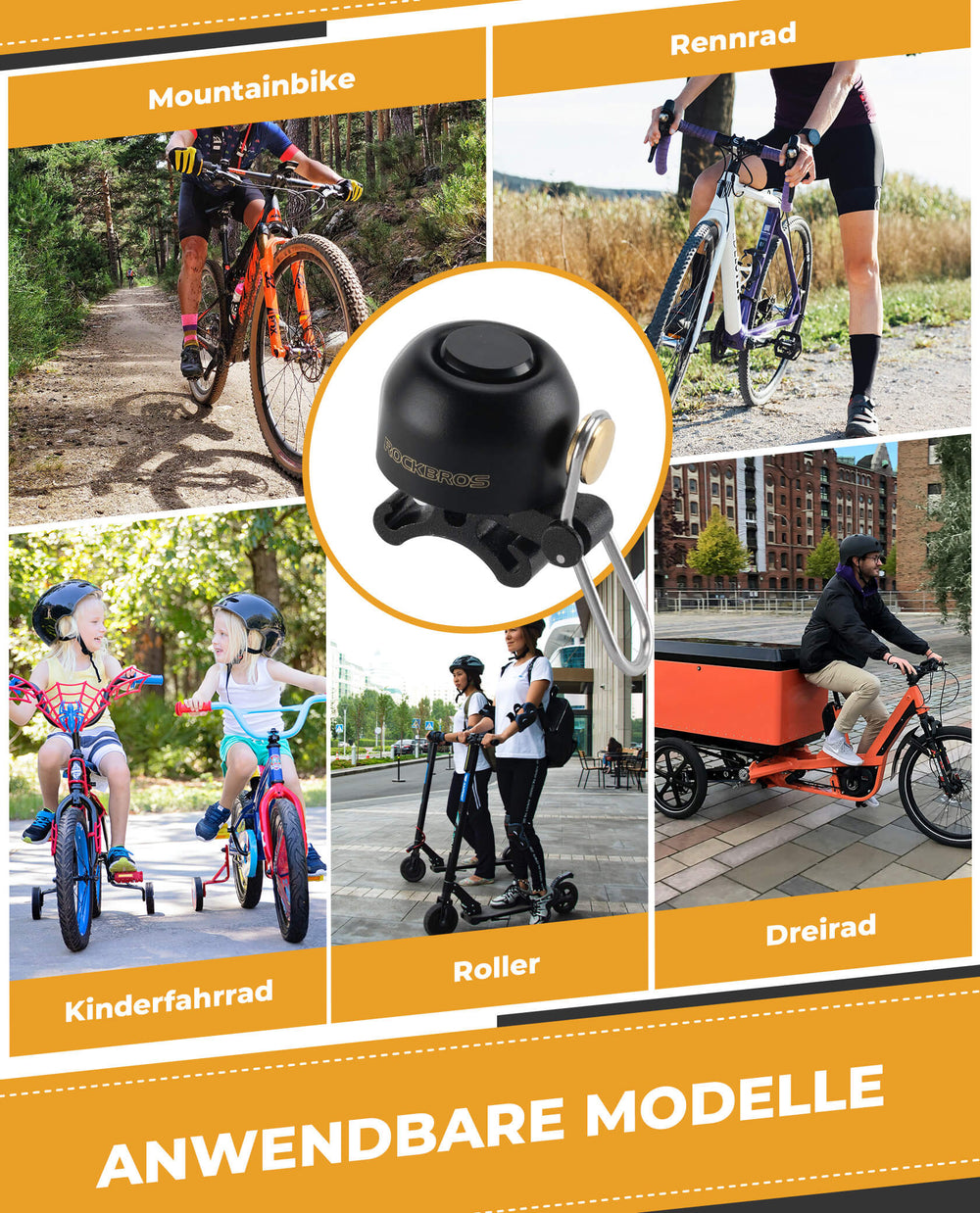 ROCKBROS Fahrradklingel Klassisch Retro Fahrradglocke Laut Klingel für 22-34mm