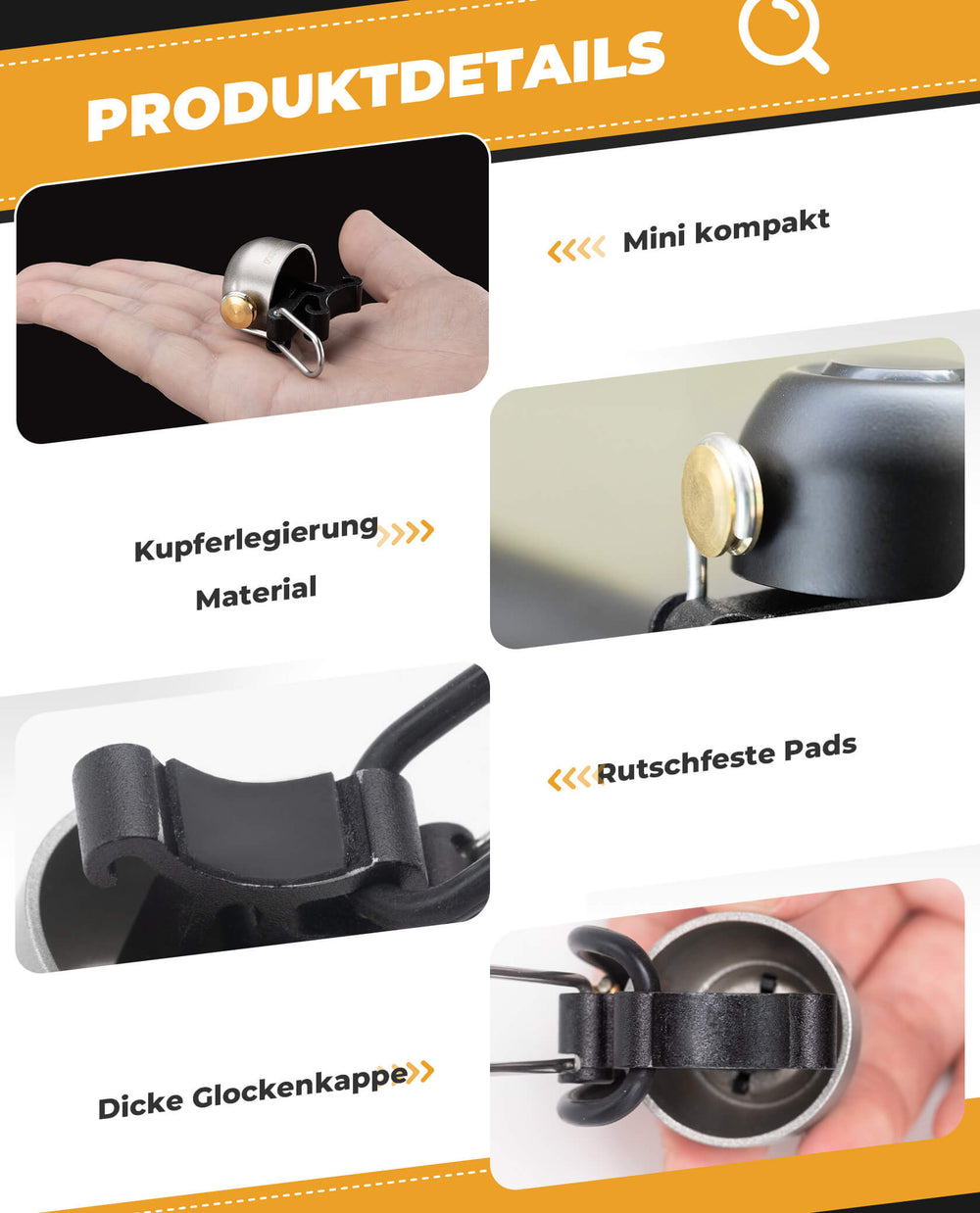 ROCKBROS Fahrradklingel Klassisch Retro Fahrradglocke Laut Klingel für 22-34mm