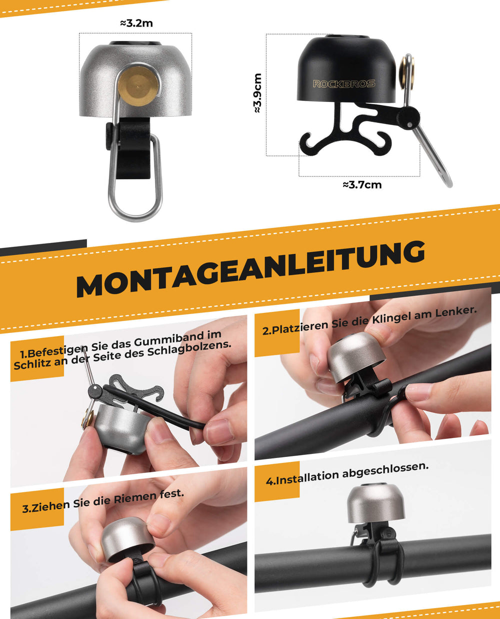 ROCKBROS Fahrradklingel Klassisch Retro Fahrradglocke Laut Klingel für 22-34mm