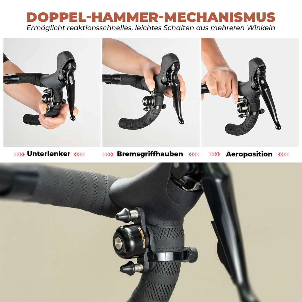 ROCKBROS Fahrradklingel mit Doppel-Klopfer 180° drehbar für Rennräder MTB Falträder