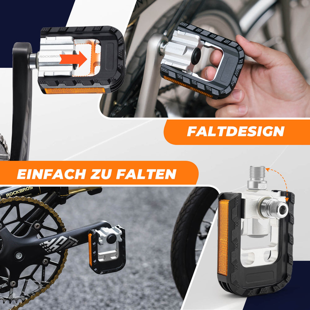 ROCKBROS Fahrradpedale Faltbar Klapppedale 916 mit Anti-Rutsch Oberfläche &amp; Reflektoren