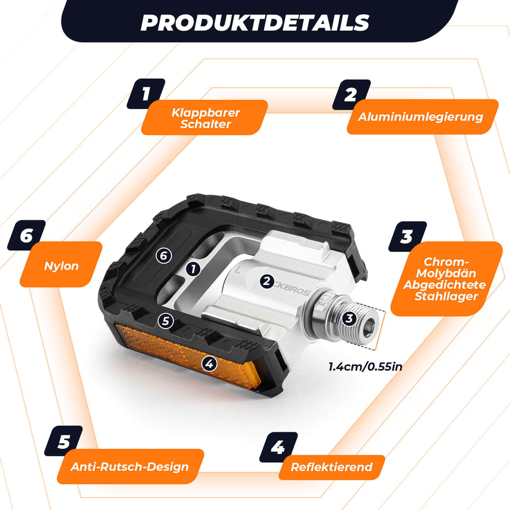 ROCKBROS Fahrradpedale Faltbar Klapppedale 916 mit Anti-Rutsch Oberfläche &amp; Reflektoren