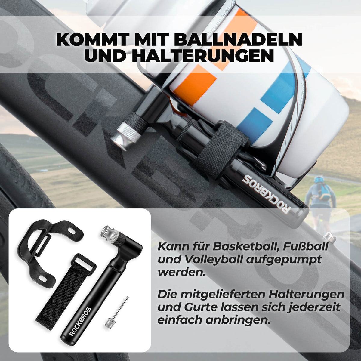 ROCKBROS Fahrradpumpe 130PSI Tragbar mit Halterung Presta & Schrader  Ventile  ROCKBROS-DE