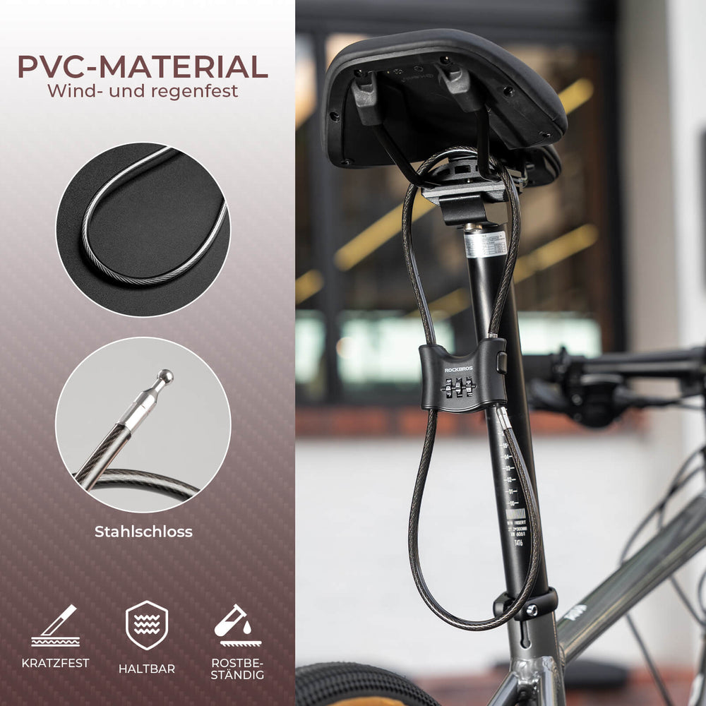 ROCKBROS Fahrradschloss 5,5 mm Stahlkabel Doppelring für Fahrrad E-Bike Scooter