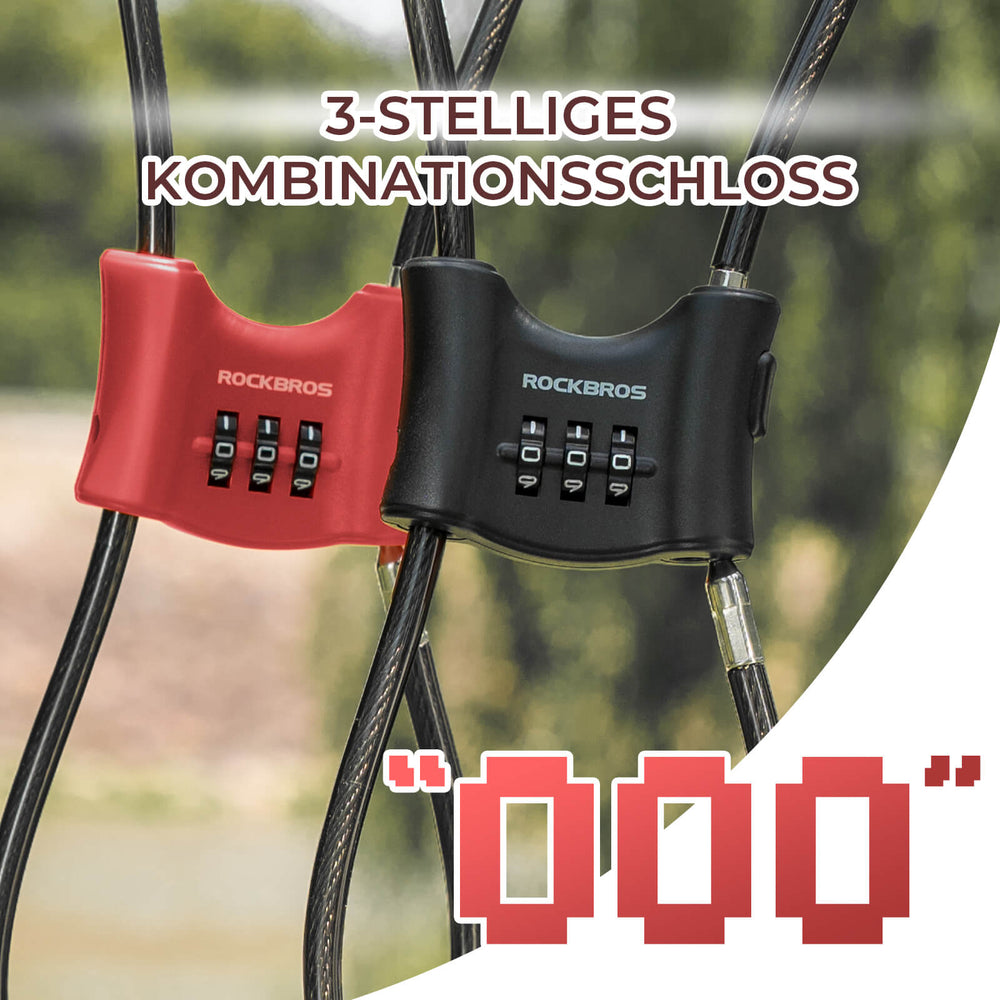 ROCKBROS Fahrradschloss 5,5 mm Stahlkabel Doppelring für Fahrrad E-Bike Scooter