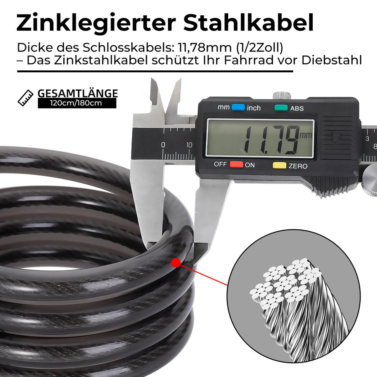 ROCKBROS Fahrradschloss Kabelschloss 4-Stellig Zahlencode 120cm