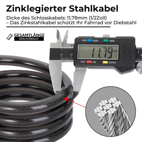 ROCKBROS Fahrradschloss Kabelschloss 4-Stellig Zahlencode 120cm