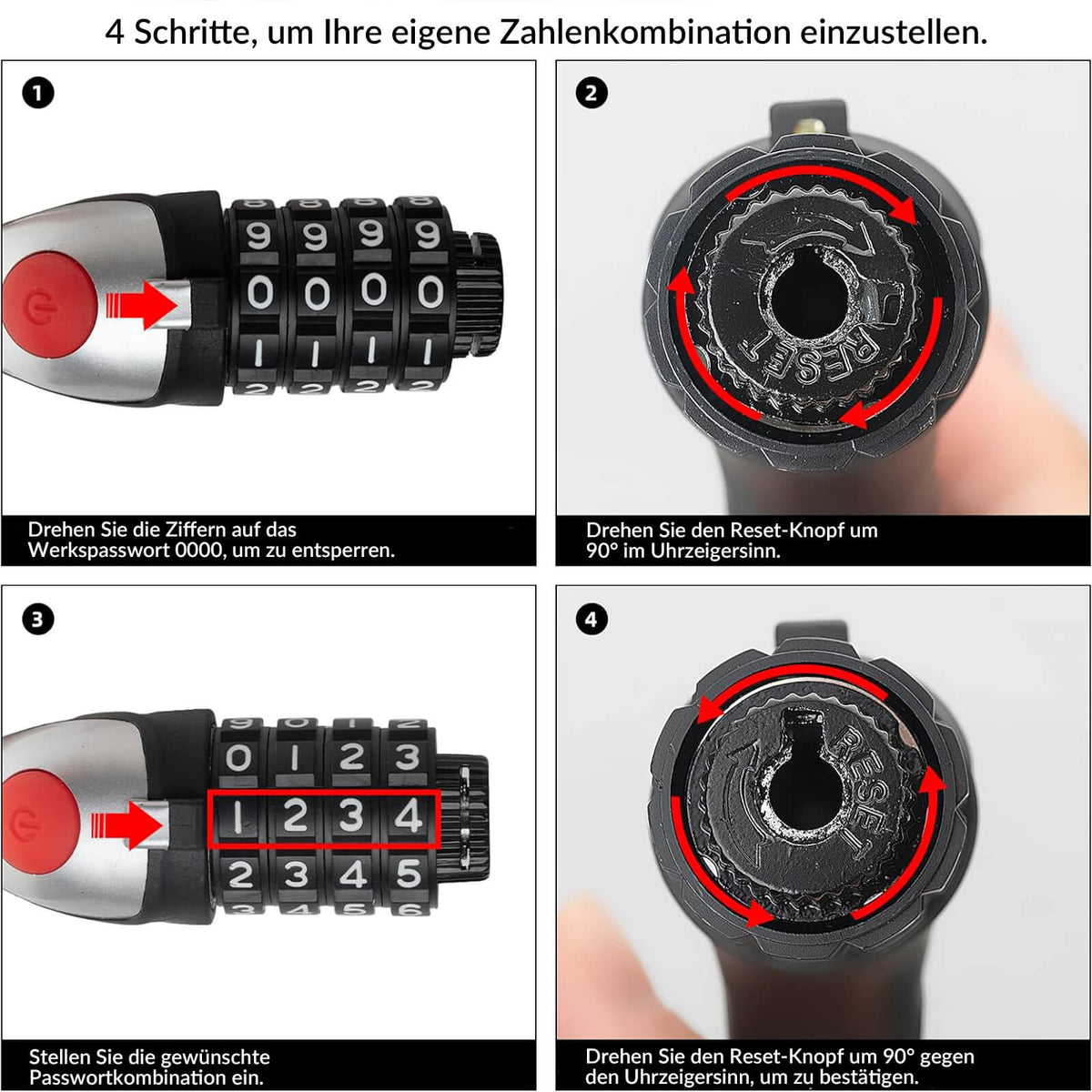 fahrradschloss reset ROCKBROS Fahrradschloss Kabelschloss 4-Stellig Zahlencode 120cm –  ROCKBROS-DE