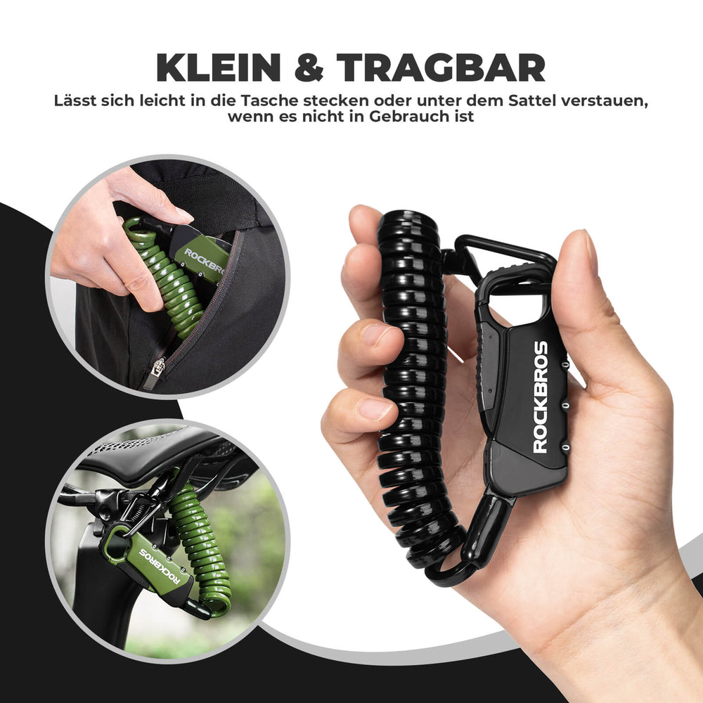 ROCKBROS Fahrradschloss Kabelschloss Zahlenschloss Helmschloss 120cm Leicht