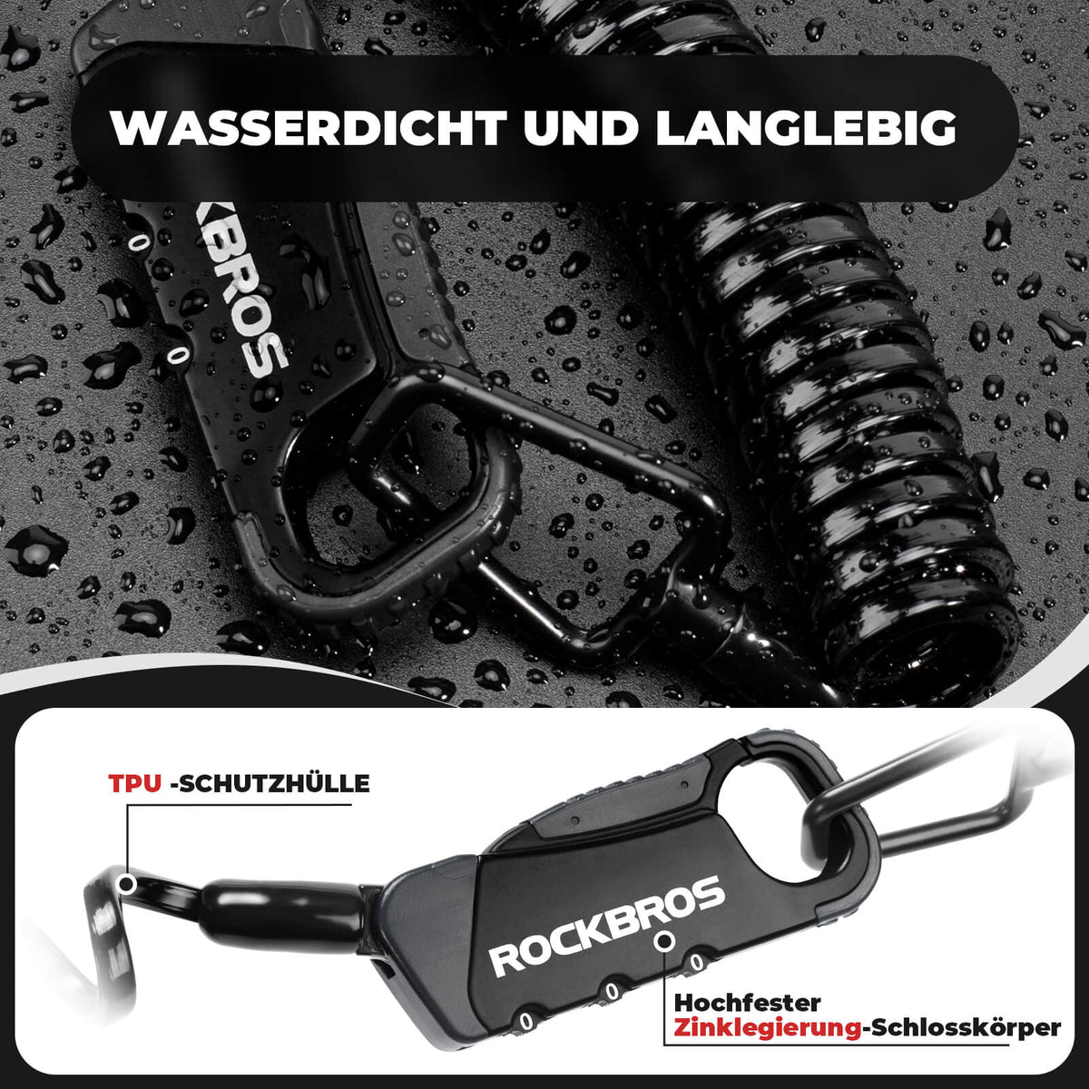 fahrradschloss schutzhülle ROCKBROS Bicycle Lock Cable Lock Combination Lock Helmet Lock 120cm Lightweight – ROCKBROS-DE