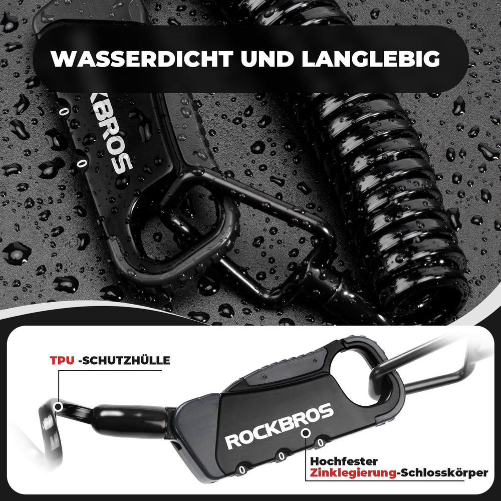 ROCKBROS Fahrradschloss Kabelschloss Zahlenschloss Helmschloss 120cm Leicht