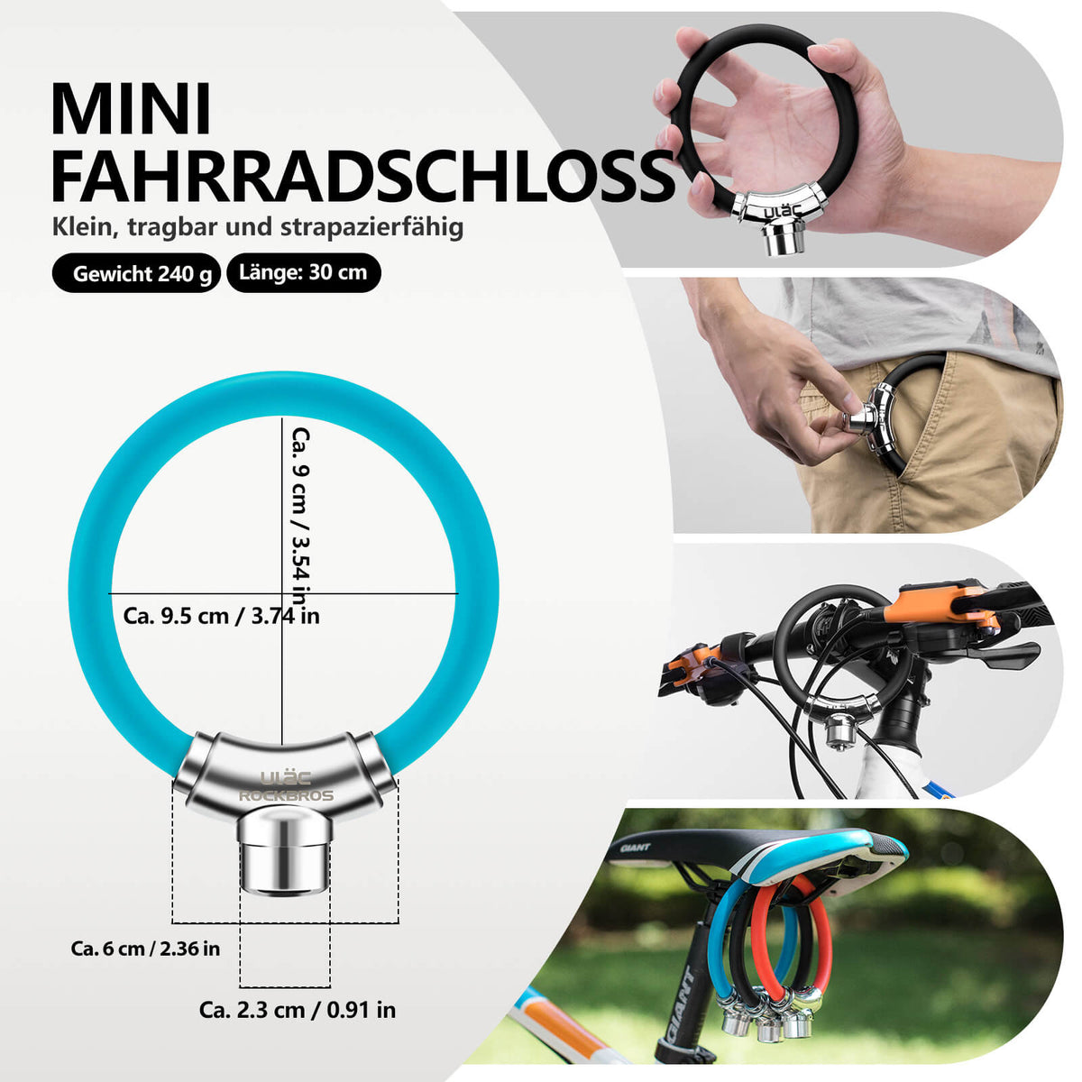 fahrradschloss nicht flexbar ROCKBROS Fahrradschloss Kabelschloss mit Klettverschlüssen ohne Schlüs – ROCKBROS-DE