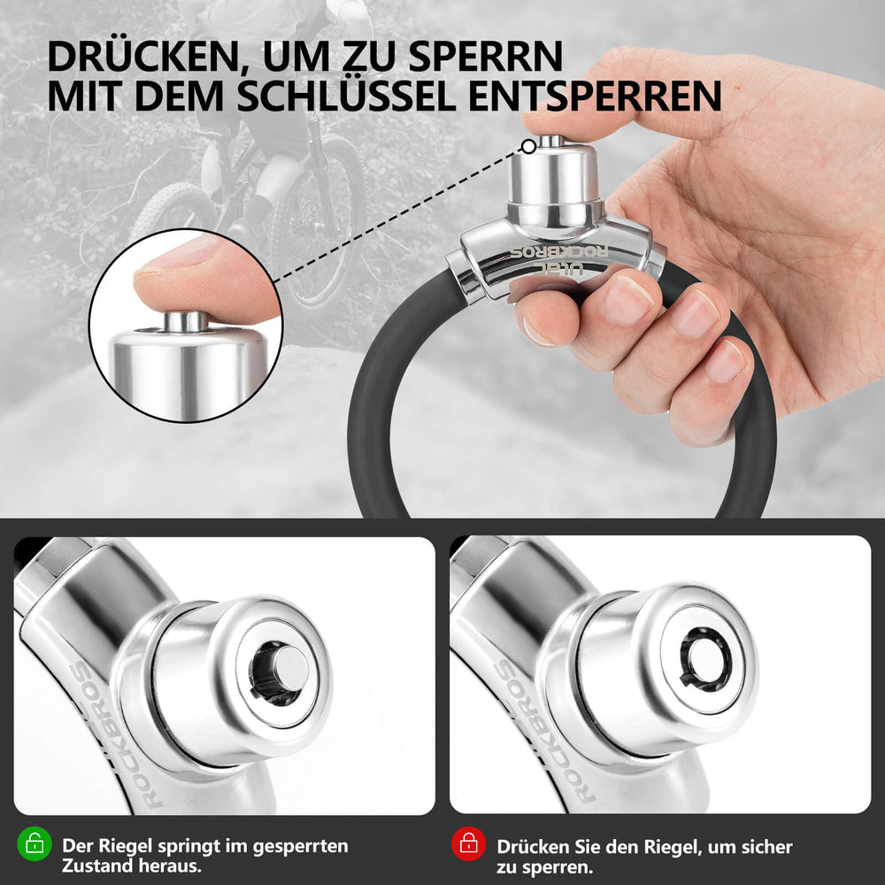 ROCKBROS Fahrradschloss Kabelschloss mit Klettverschlüssen ohne Schlüssel