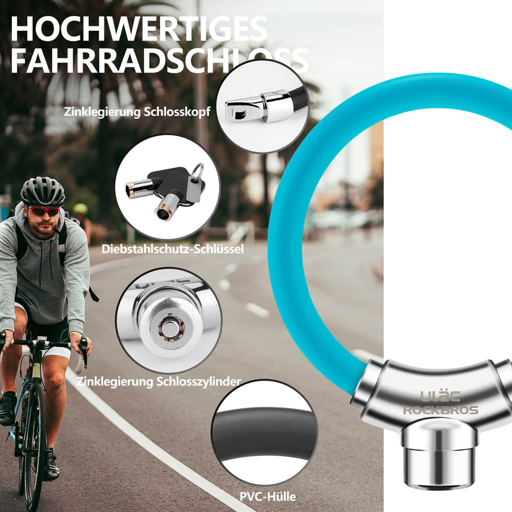 ROCKBROS Fahrradschloss Kabelschloss mit Klettverschlüssen ohne Schlüssel