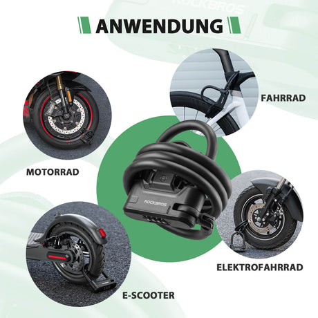 ROCKBROS Fahrradschloss Zahlenschloss U-Bügelschloss mit Kabel