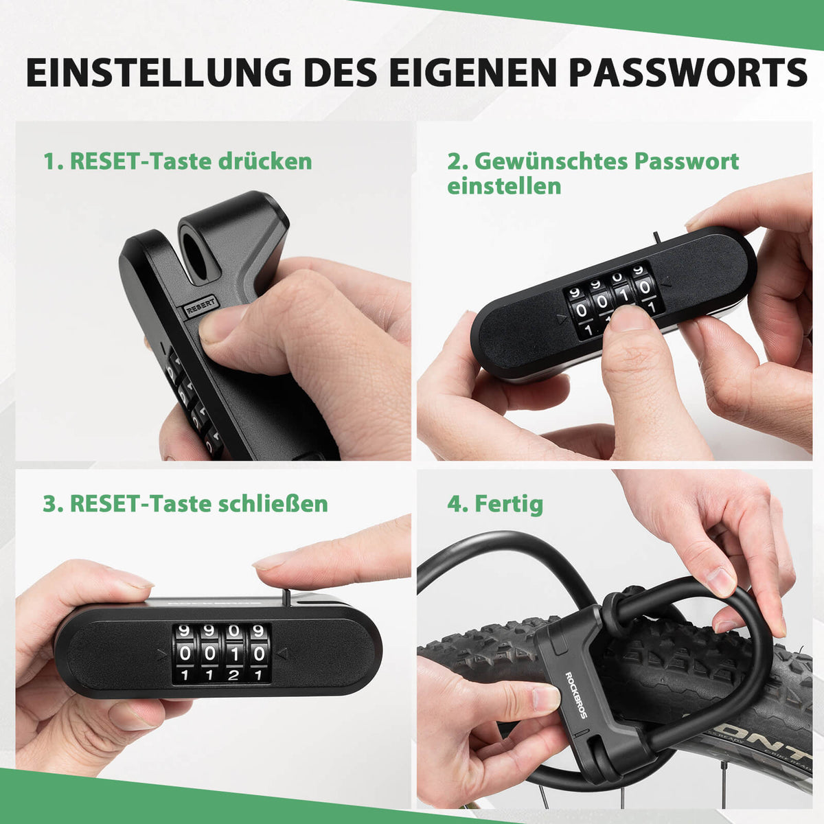 ROCKBROS Fahrradschloss Zahlenschloss U-Bügelschloss mit Kabel – ROCKBROS-DE