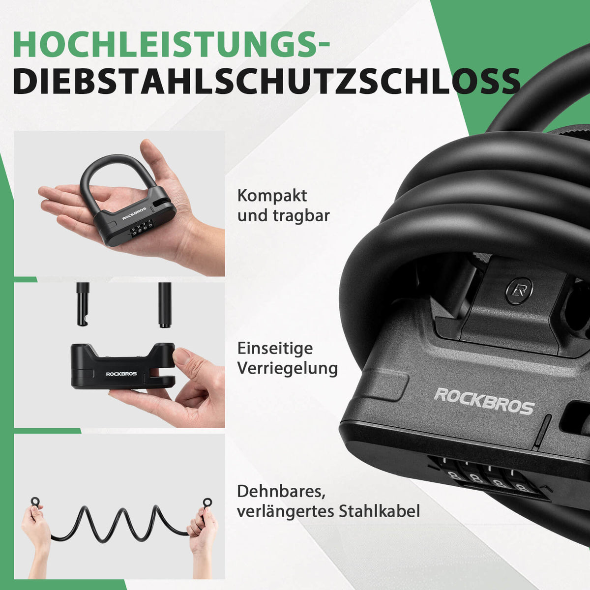 fahrradschloss kompakt ROCKBROS Fahrradschloss Zahlenschloss U-Bügelschloss mit Kabel – ROCKBROS-DE