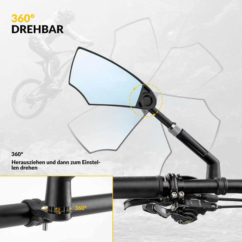 ROCKBROS Fahrradspiegel Rückspiegel 360°Drehbar Klappbar für Lenker 20–23mm