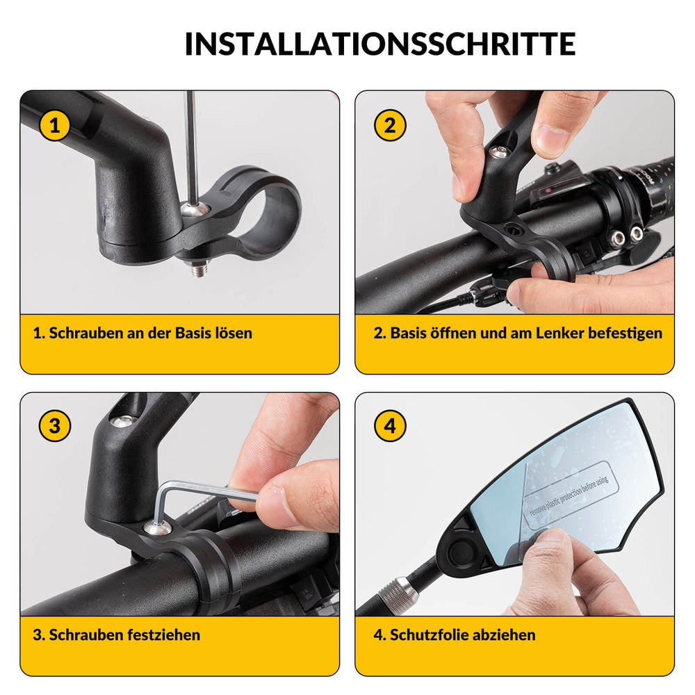 ROCKBROS Fahrradspiegel Rückspiegel 360°Drehbar Klappbar für Lenker 20–23mm