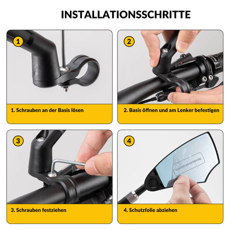 ROCKBROS Fahrradspiegel Rückspiegel 360°Drehbar Klappbar für Lenker 20–23mm