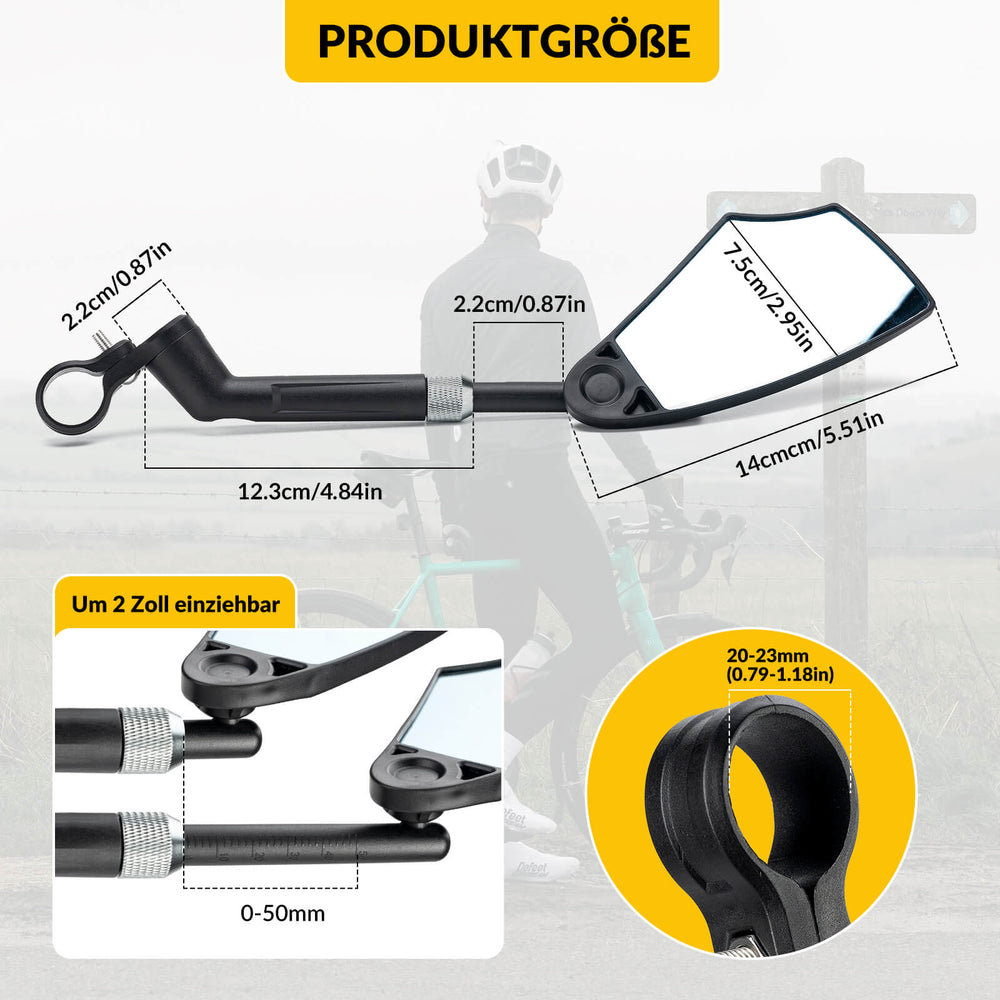 ROCKBROS Fahrradspiegel Rückspiegel 360°Drehbar Klappbar für Lenker 20–23mm
