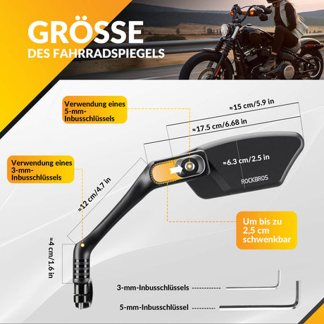 ROCKBROS Fahrradspiegel Rückspiegel HD Edelstahl Spiegel 360 ° Verstellbarer für Lenker 21-26mm für Mountainbike, Rennräder