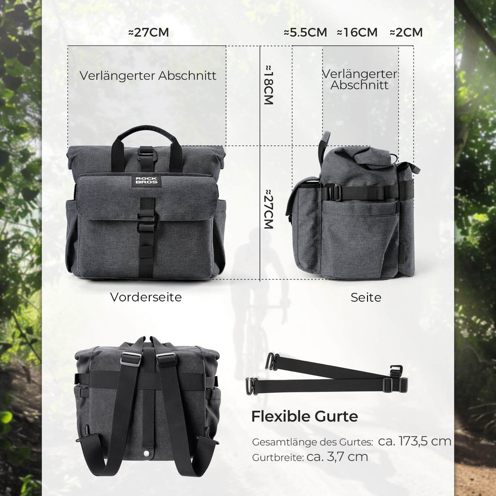 ROCKBROS Fahrradtasche Lenkertasche Multifunktional für Brompton 15L+1,8L Outdoor/Pendler