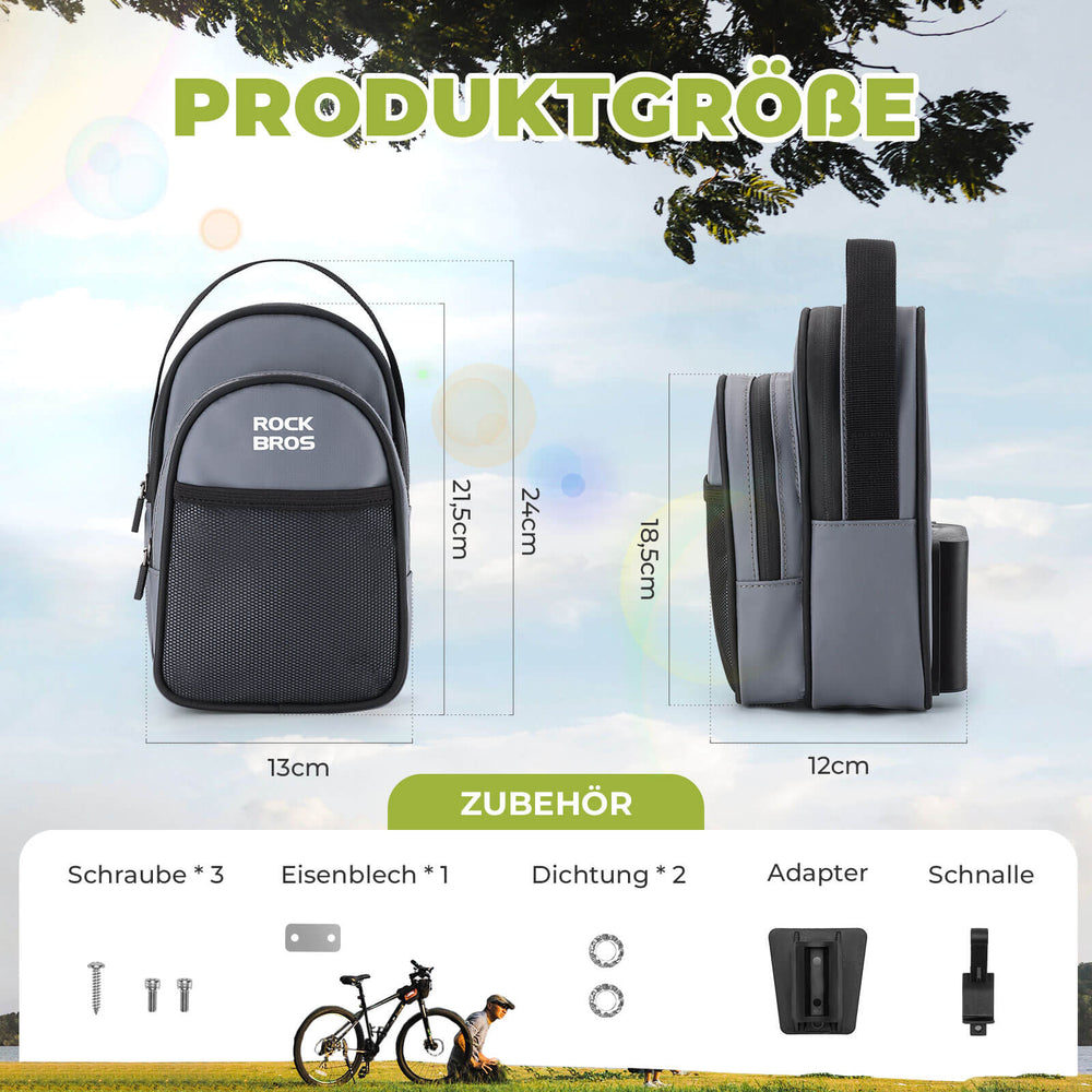 ROCKBROS Fahrradtasche Lenkertasche für Klapprad 1,8L Schichtspeicher-Grau